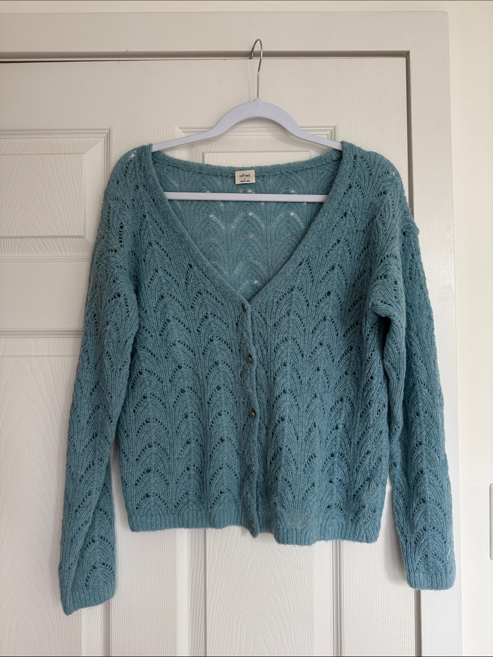 Wilfred Teal Openwork V-Neck Button Cardigan